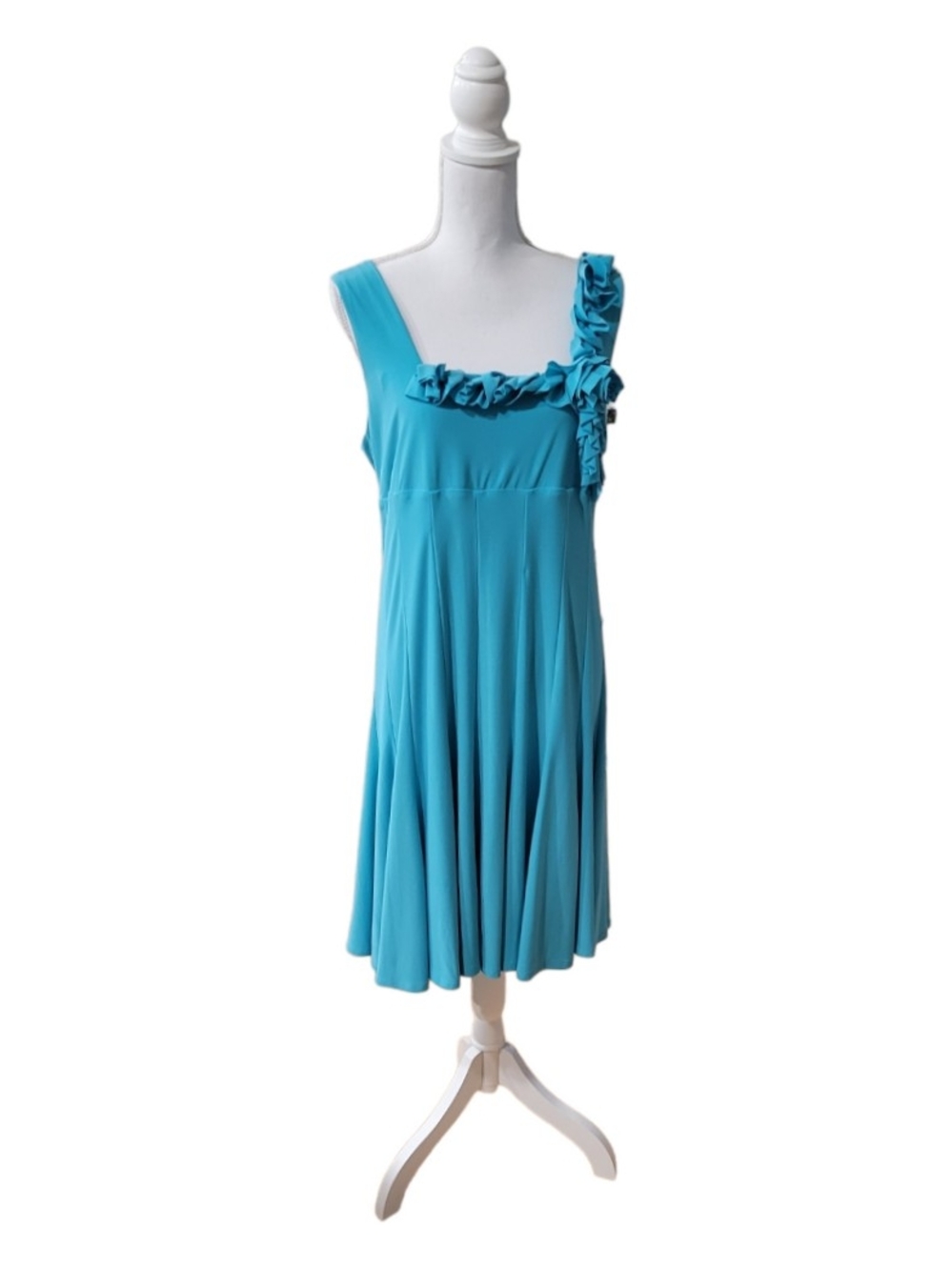 Turquoise Ruffle-Trim Square-Neck Midi Dress - Picture 3 of 7